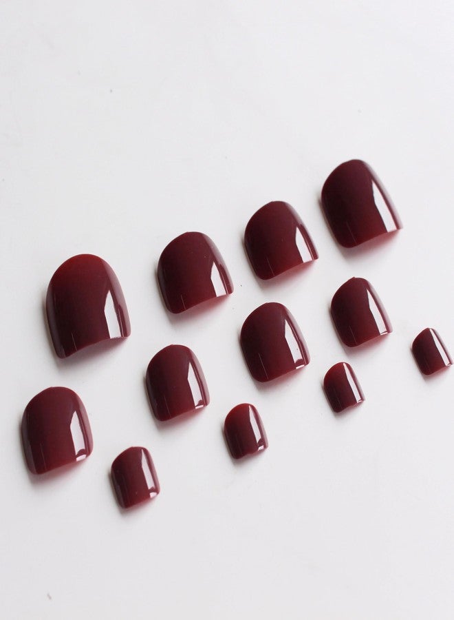 KQueenest Burgundy Red Toe Press on Nails Short Square, Glossy Pure Soft Gel Fake Toe Nails Press on, Natural Fit Glue on Toe nails for Women, Reusable Toe Acrylic Nails for Summer Decoration 24 Pcs - Image 4